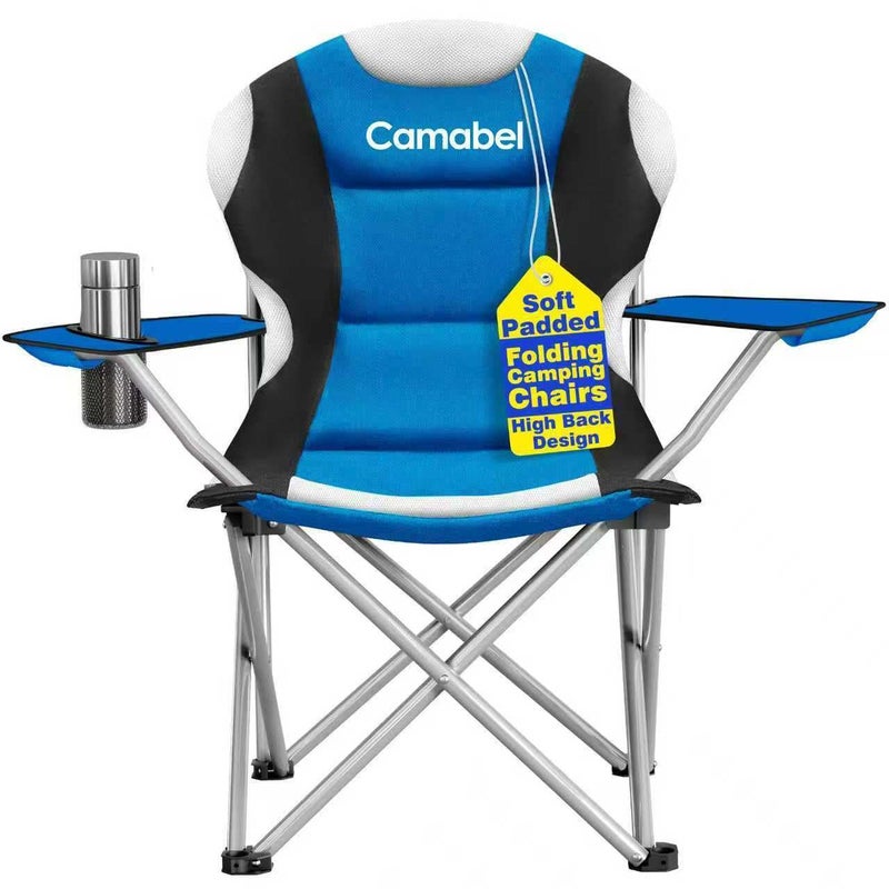 Camabel Folding Camping Chairs Oversized Heavy Duty 400 LBS Sturdy Beach Chair Portable Outdoor Lawn Chairs High Padded Back with Cup Holder Carry Bag for Sporting Hiking Picnics Fishing Concerts Blue - Image 1